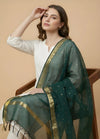 Green Lightweight Cotton Silk Dotted Dupatta | Elegant Everyday Ethnic Drape
