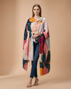 Signature Bamboo Silk Floral PrintedStole | Oversized Contemporary Bloom Print