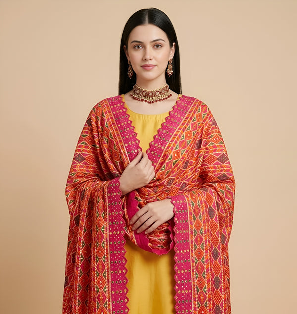 Luxe Heritage Woven Geometric Zari Chinon Pink Dupatta