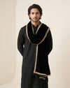 Fendi Mens Dupatta – Black Tone with Lace Border & Latkan Finish