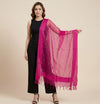 Pink Organza Dupatta with Golden Beads Work & Tassel Border