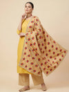 Luxe Chinon Women Phulkari Beige Dupatta with Lace Border & Traditional Motif Work