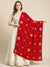Luxe Chinon Womens Red Dupatta with Floral Diamond Work & Lace Border