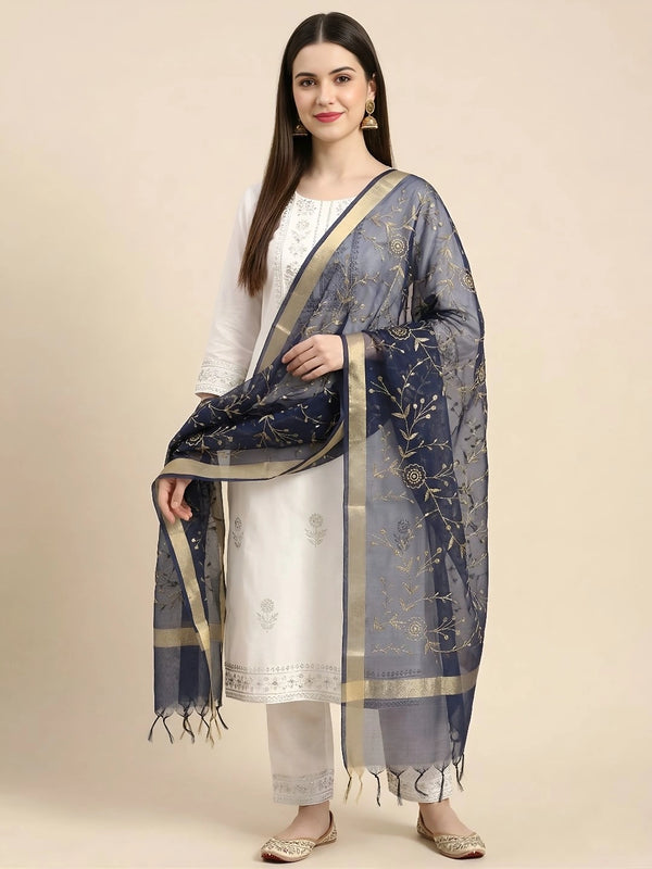 Blue Organza Meena Jaal Dupatta | Elegant Sheer Festive Drape
