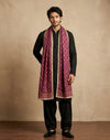 Heritage Phulkari Embroidered Purple Mens Dupatta with Lace Border