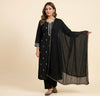 Black Nazneen Chiffon Dupatta with Lace Border | Solid Lightweight Wrap
