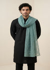 Organza Mens Dupatta – Teal with Paisley Embroidery & Floral Design