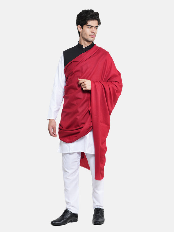 Solid Red Fine Wool Mens Shawl – Soft Winter Wrap (80 x 40 Inches)