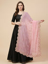 Luxe Rangoli Women Pink Dupatta with 4 Side Scalloped Embroidered Border & Buti Embellishment