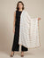 White Nazneen Chiffon Dupatta with Multicolor Stripes & Pom Pom Border