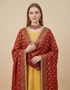 Luxe Heritage Chinon Phulkari Chinon Maroon Dupatta with Elegant Lace Border