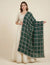 Bottle Green Chinon Dupatta with Gold Grid Embellishment (Size: 2.5x1 m Approx)