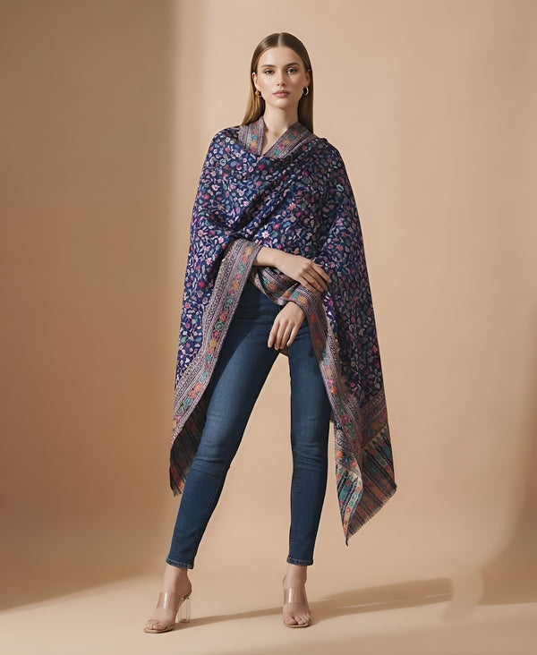 Signature Kalamkari Printed Bamboo Silk Blue Stole