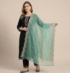 Green Organza Women Dupatta – Scalloped Cutwork Border with Buti Work