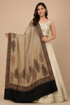 Naqsh-e-Kashmir Woven Kani Jacquard Paisley Beige Shawl with Inner Bootas & Solid Panel