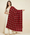 Maroon Chinon Dupatta with Gold Grid Embellishment (Size: 2.5x1 m Approx)