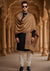 Woolen Mens Shawl in Brown with Multicolour Kashmiri-Inspired Embroidered Border (80 x 40 Inches)