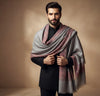 Mir-e-Khas Men's Kashmir-Inspired Kingri Jacquard Woven Grey Shawl with Floral Border