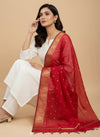 Red Woven Ethnic Motif Dupatta | Elegant Traditional Drape