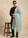 Organza Meena Jaal Mens Dupatta – Teal with Gold Woven Design