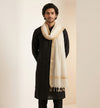 Cotton Mens Dupatta – White with Golden Border & Tassel Finish