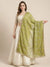 Luxe Chinon Womens Green Dupatta – Embellished Grid Work with Lace Border