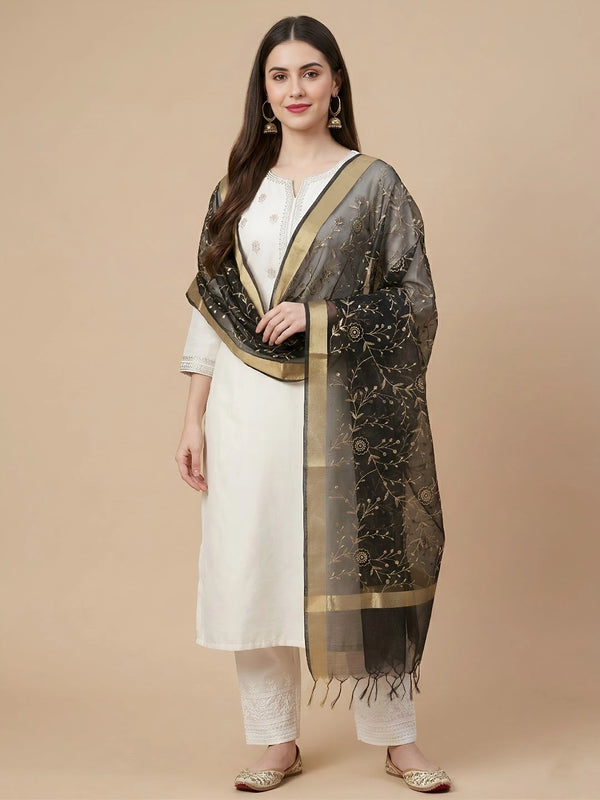 Black Organza Meena Jaal Dupatta | Elegant Sheer Festive Drape