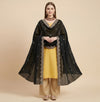 Luxe Fendi Women Black Dupatta with 2 Side Scalloped Border, Mirror Detailing & Buti Embellishment