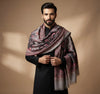 Mir-e-Khas Men's Kashmir-Inspired Paisley Jacquard Grey Shawl with Kani Floral Border