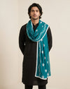 Blue Nazneen Chiffon Mens Dupatta with Floral Embroidery & Border