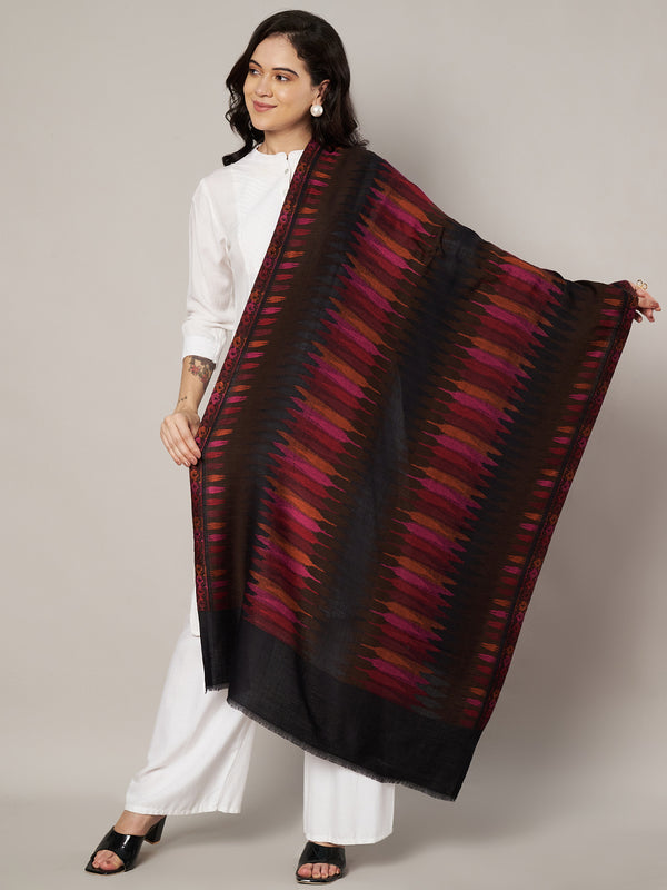 Woolen Women Stole with Ikat-Inspired Woven Motifs | Elegant Ethnic Wrap (80 × 28 Inches)