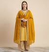 Luxe Fendi Women Mustard Dupatta with 2 Side Scalloped Border, Mirror Detailing & Buti Embellishment