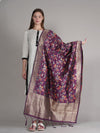 Purple Paithani Silk Dupatta with Multicolour Floral Zari Weave (Size: 2.5x1 m Approx)