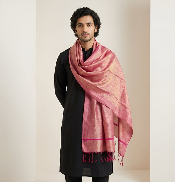 Khadi Cotton Mens Dupatta – Dusty Rose with Textured Weave
