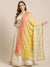 Luxe Chinon Womens Yellow Dupatta – Embellished Grid Work with Lace Border