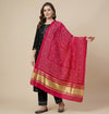 Bamboo Silk Bandhani Inspired Gajji Women Pink Dupatta with Elephant & Floral Motifs and Golden Tape Border