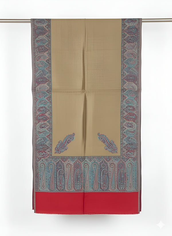 Bamboo Silk Gold Mens Shawl with Ornate Paisley Border | Classic Heritage Wrap (80 × 40 Inches)