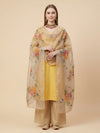 Luxe Organza Women Beige Dupatta with Handbrush Floral Art & Beads