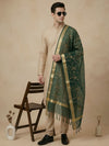 Organza Meena Jaal Mens Dupatta – Green with Gold Woven Design