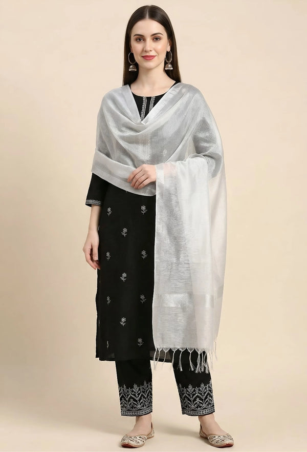 Silver Tissue Checkered Dupatta with Subtle Shine | Graceful Ethnic Wrap