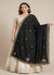 Luxe Vichitra Women Black Dupatta with 4 Side Scalloped Embroidered Border & Buti Embellishment