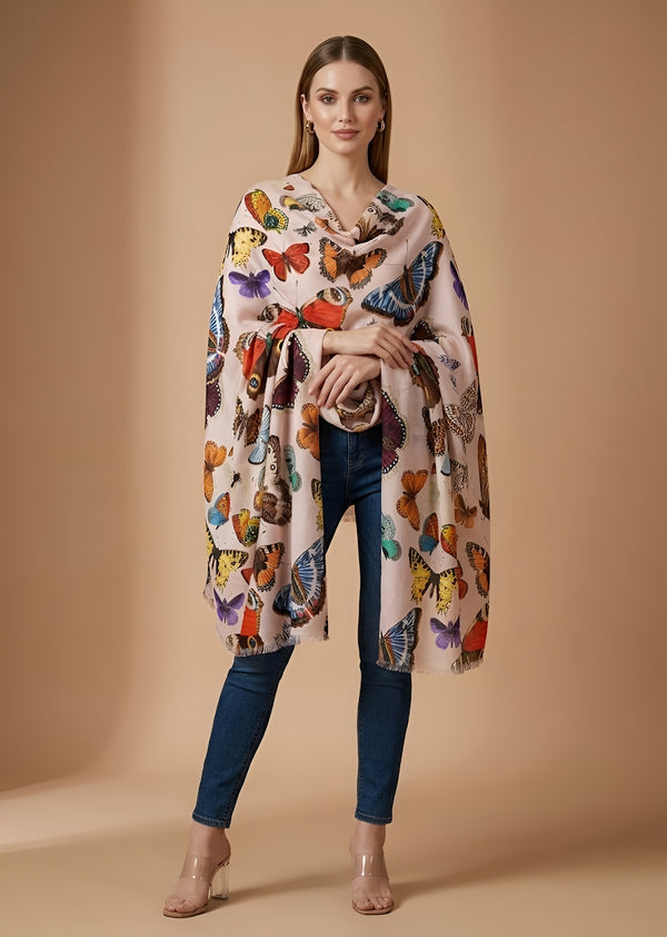 Signature Bamboo Silk Butterfly PrintedStole | Nature Inspired Multicolour Designer Wrap