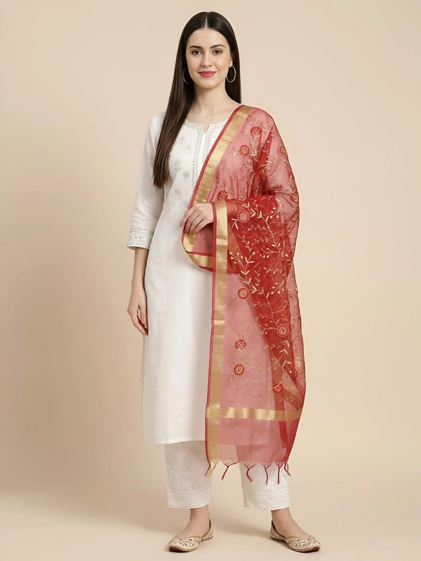 Red Organza Meena Jaal Dupatta | Elegant Sheer Festive Drape