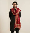 Heritage Kutch & Phulkari Heritage Art Mirror Work Embroidered Maroon Mens Dupatta with Ornate Border