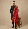 Organza Zari Buta Mens Dupatta – Red Tone with Gold Woven Design