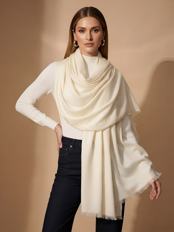 Everyday Micro Wool Solid White Stole | Soft & Lightweight Wrap