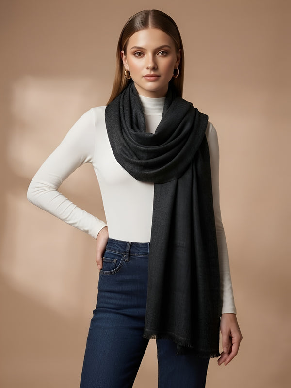 Everyday Micro Wool Solid Black Stole | Soft & Lightweight Wrap