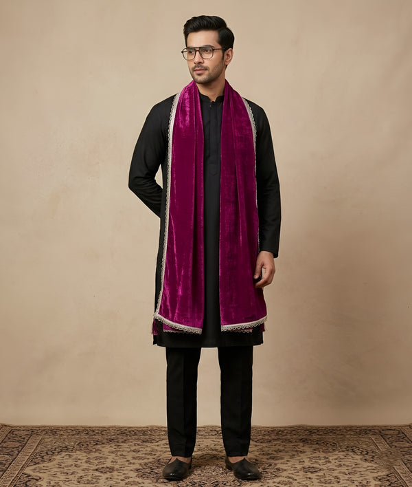 Fendi Mens Dupatta – Wine Tone with Lace Border & Latkan Finish