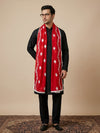 Red Nazneen Chiffon Mens Dupatta with Floral Embroidery & Border