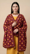 Luxe Handcrafted Chinon Phulkari Floral Mirror & Beads Work Maroon Dupatta